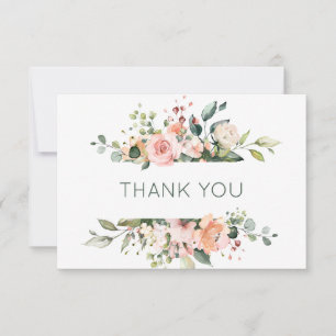 Pink apricot roses & greenery Thank You Card