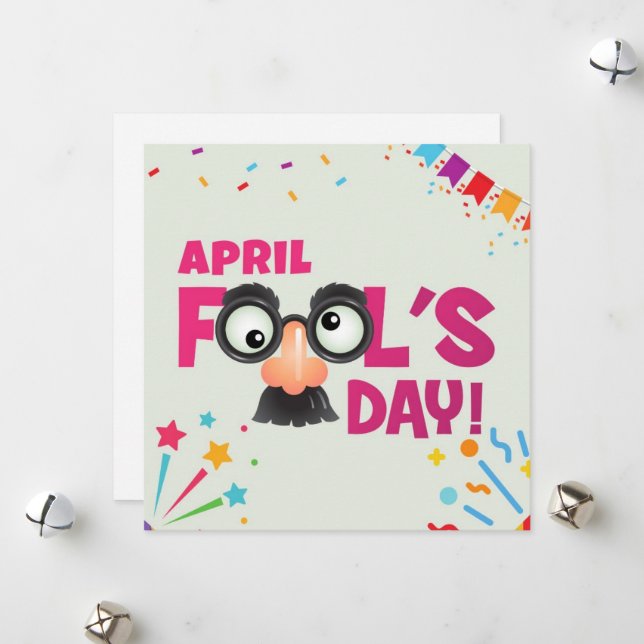 Pink April Fools Day  Holiday Card (Front/Back In Situ)