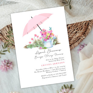 Pink April Shower Bring May Flowers Baby Shower Invitation