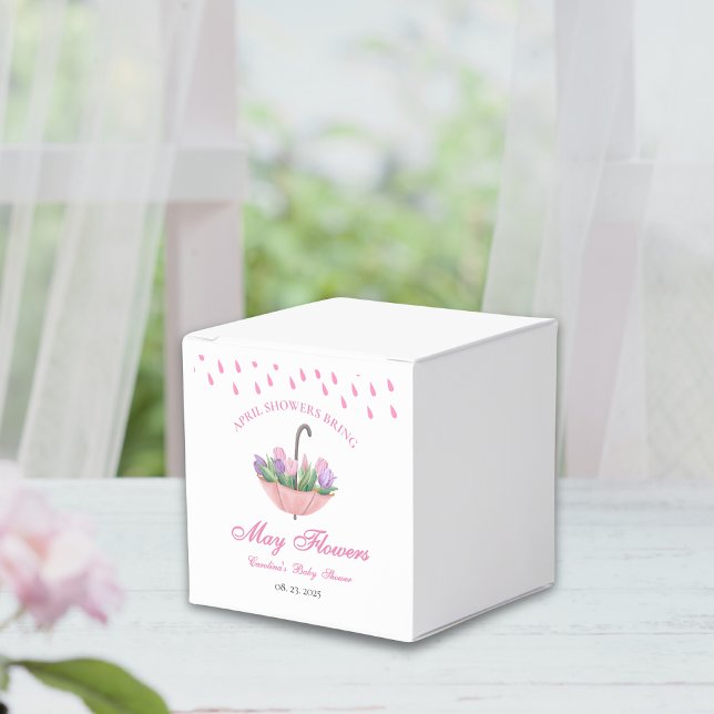 Pink April Showers Bring May Flower Baby Shower Favour Box (Creator Uploaded)