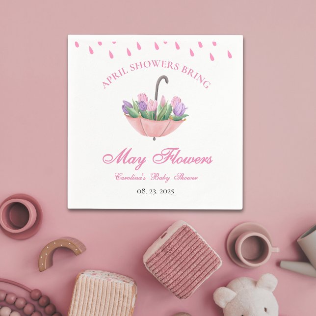 Pink April Showers Bring May Flower Baby Shower Napkin (Creator Uploaded)