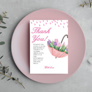 Pink april showers bring may flowers baby shower  thank you card