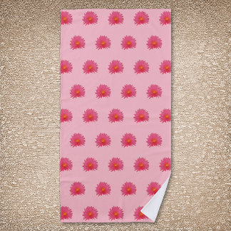 Pink Aptenia Flower Seamless Pattern on Beach Towel