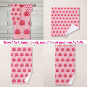 Pink Aptenia Flower Seamless Pattern on Towel Set