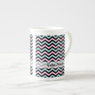 Pink aqua and black chevron bone china mug