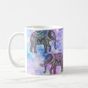 Pink Aqua Black Elephant Bright Tribal Coffee Mug