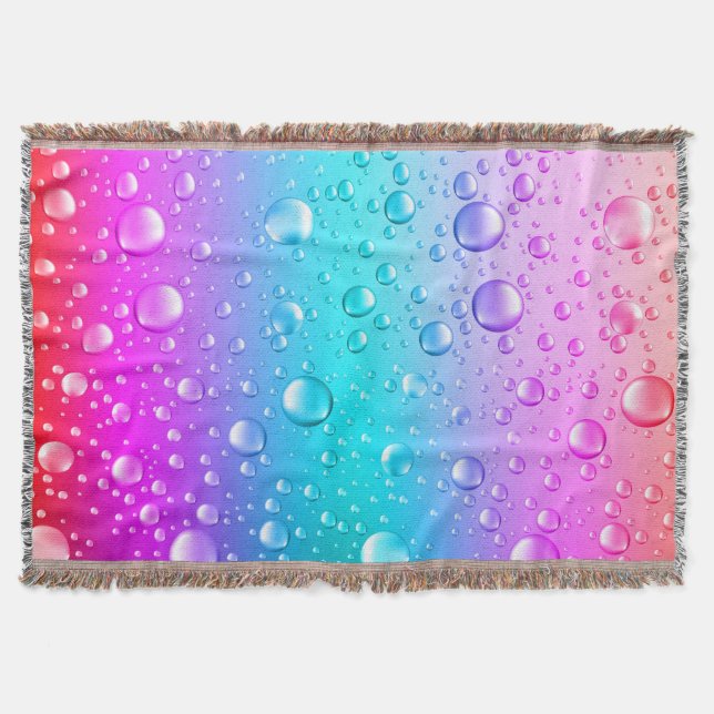 Pink & Aqua Blue Gradient Water Droplets Throw Blanket (Front)