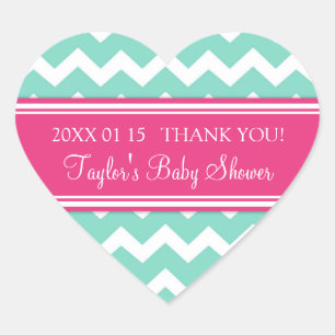 Pink Aqua Chevron Baby Shower Favour Stickers