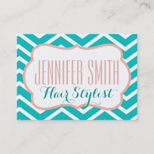 Pink Aqua Chevron Hairdresser Salon Appointment Card