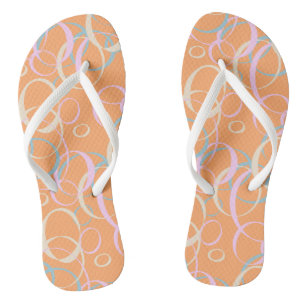 Pink Aqua Cream Pastel Bubbles on Orange Jandals