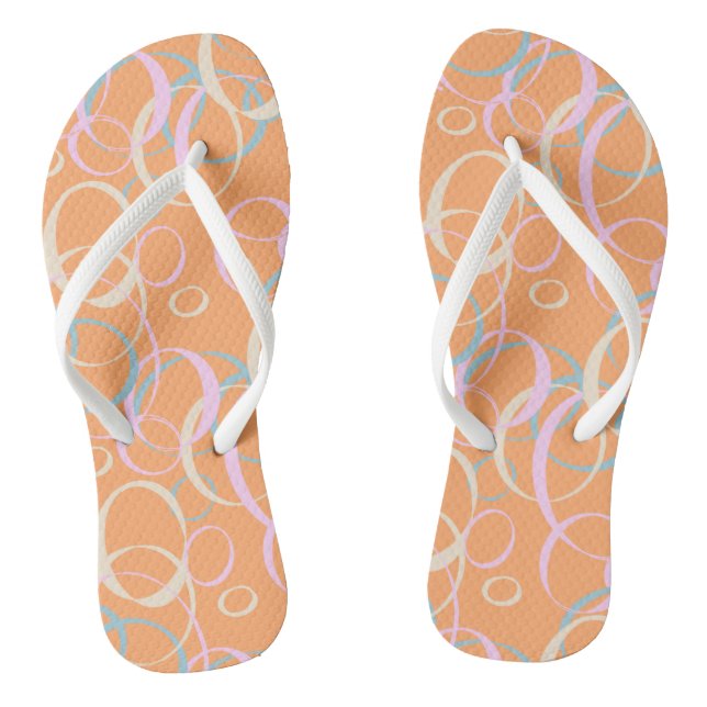 Pink Aqua Cream Pastel Bubbles on Orange Jandals (Footbed)