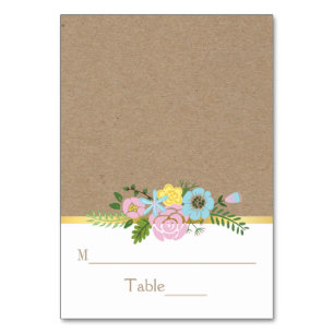 Pink, aqua floral craft paper wedding place card