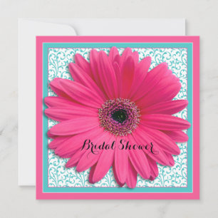 Pink Aqua Gerbera Daisy Bridal Shower Invitation