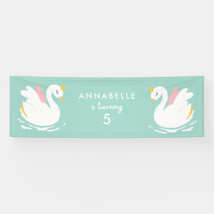 Pink aqua girly cute swan elegant birthday party banner