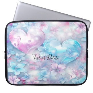 Pink Aqua Hearts and Flowers Laptop Sleeve