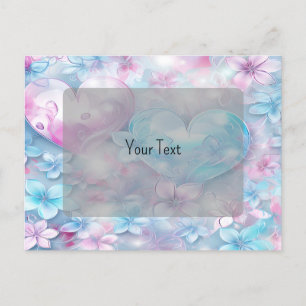 Pink Aqua Hearts and Flowers Postcard