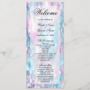 Pink Aqua Hearts and Flowers Wedding Program Programme