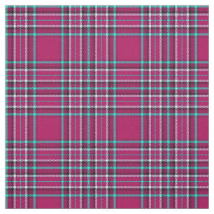 Pink & Aqua plaid, with white/black stripe Fabric