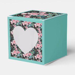 Pink Aqua Rose Floral Tea Party Cake Favour Box