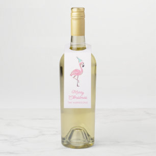 Pink & Aqua Santa Flamingo Beach Christmas Bottle Tag