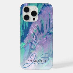 Pink Aqua Turquoise Blue Abalone Shell Pattern iPhone 15 Pro Max Case