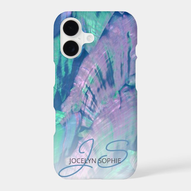 Pink Aqua Turquoise Blue Abalone Shell Pattern iPhone Case (Back)
