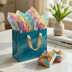 Pink Aqua Turquoise Yellow Purple Gold Marble Tissue Paper
