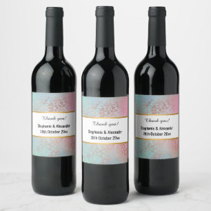 PINK AQUA VINTAGE MARBLE CUSTOM WINE LABEL