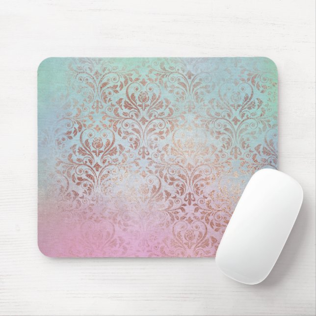 Pink Aqua Vintage Marble Design Mouse Pad (With Mouse)