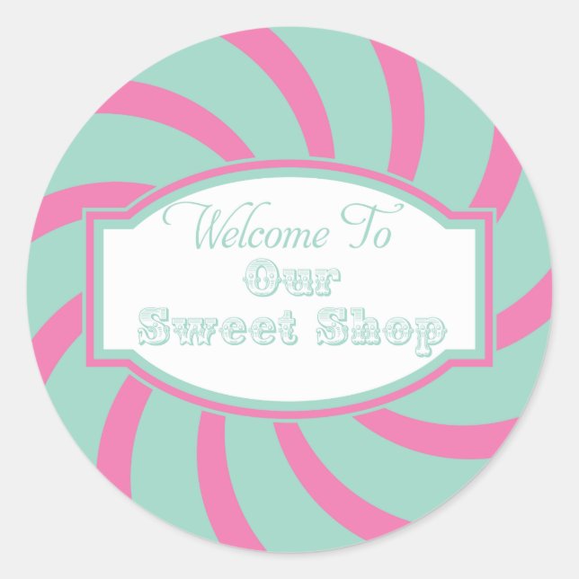 Pink Aqua Welcome to Our sweet shop Sticker (Front)