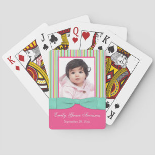 Pink Aqua Yellow Green Striped Photo Playing Cards