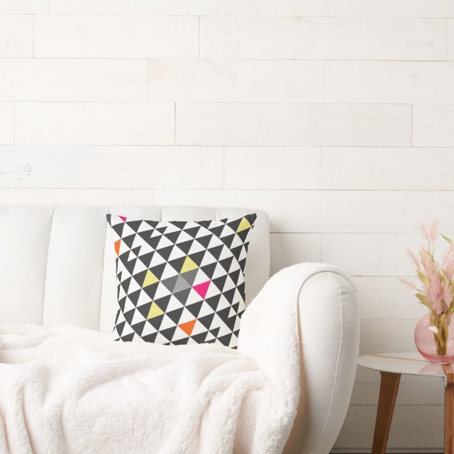 Pink Aqua Yellow Grey Abstract Triangle Pattern Cushion (Couch)