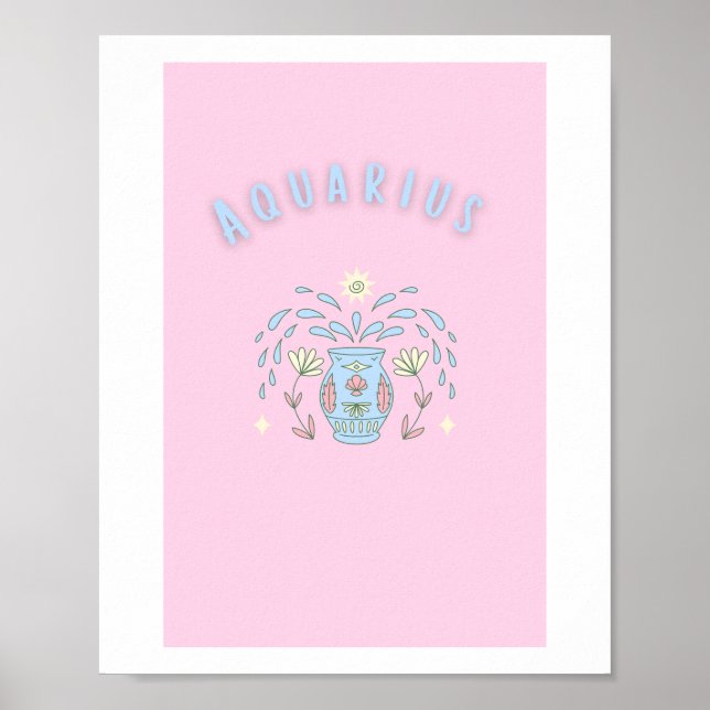 Pink Aquarius, zodiac, star sign print  (Front)