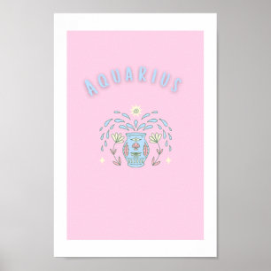 Pink Aquarius, zodiac, star sign print 