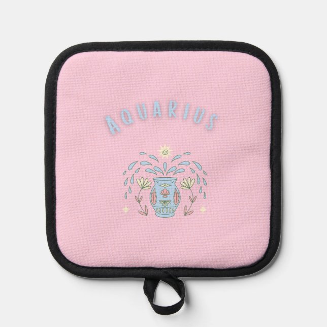 Pink Aquarius, zodiac, star sign print  Pot Holder (Front)