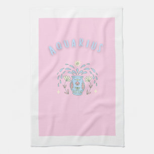 Pink Aquarius, zodiac, star sign print Tea Towel