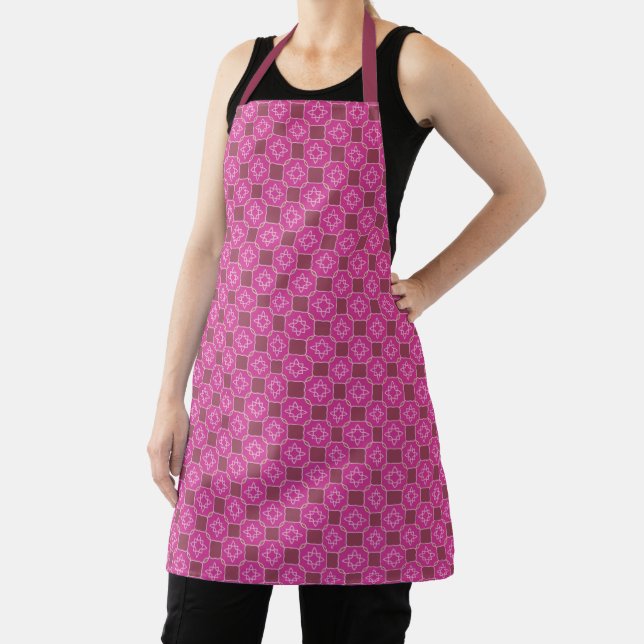 Pink Arabesque Star Floral Seamless Pattern Apron (Insitu)