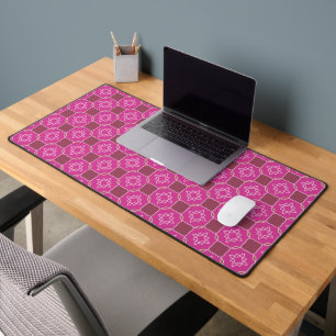 Pink Arabesque Star Floral Seamless Pattern Desk Mat