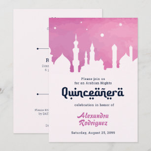 Pink Arabian Nights Watercolor Quinceañera Invitation