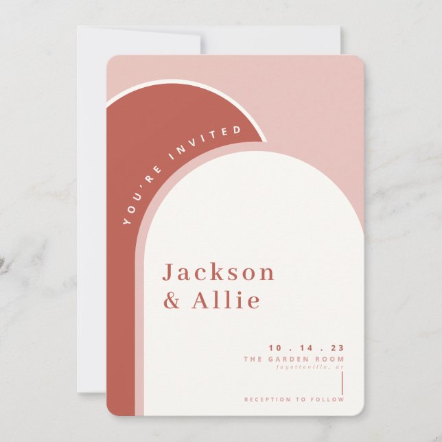 Pink Arch Boho Minimalist Wedding Invitation (Front)
