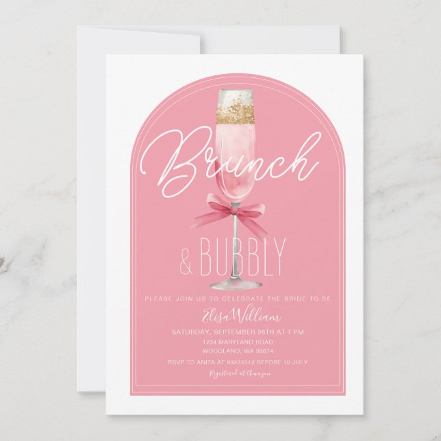 Pink Arch Champagne Brunch & Bubbly Bridal Shower Invitation (Front)