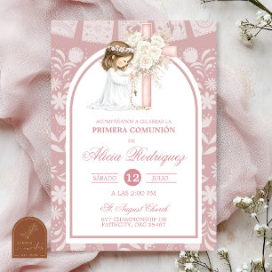 Pink Arch Cielito Lindo First Holy Communion Girl  Invitation