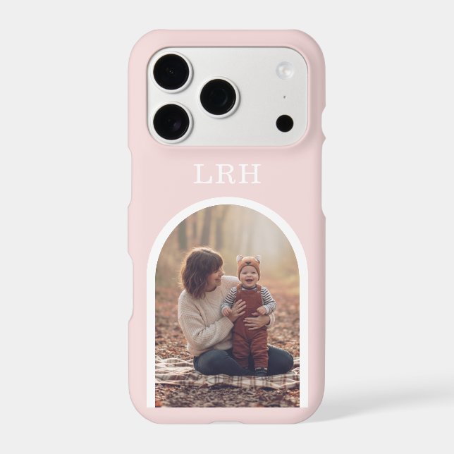 Pink Arch Frame Photo Monogram iPhone 17 Case  (Back)