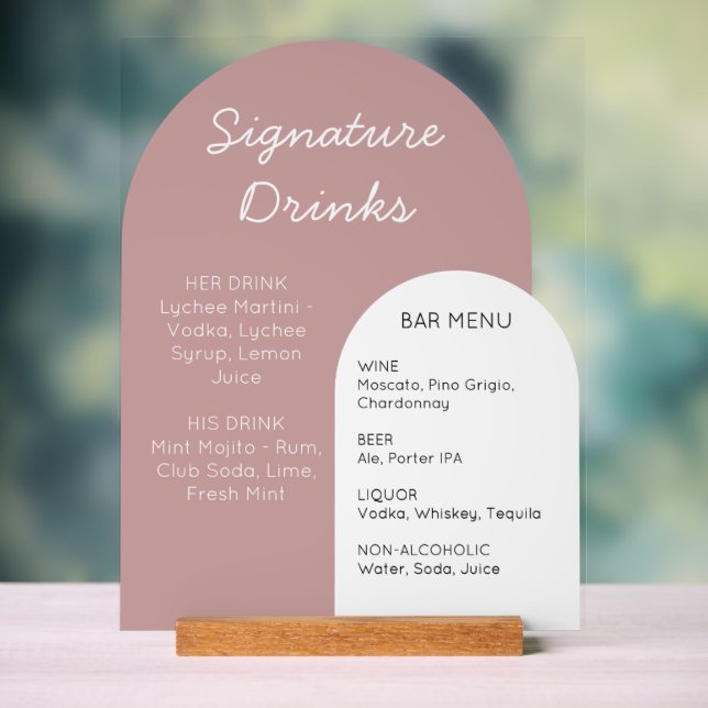 Pink Arch Wedding Bar Sign Custom Display (Neutral)