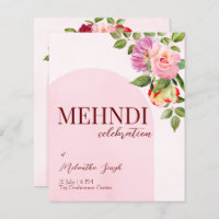 Pink arch with roses budget mehndi invitation