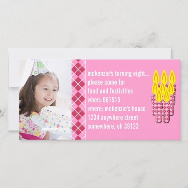 Pink Argyle Birthdy Photo Invitation (Front)
