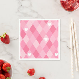 Pink Argyle Diamond & Hearts Party Napkins
