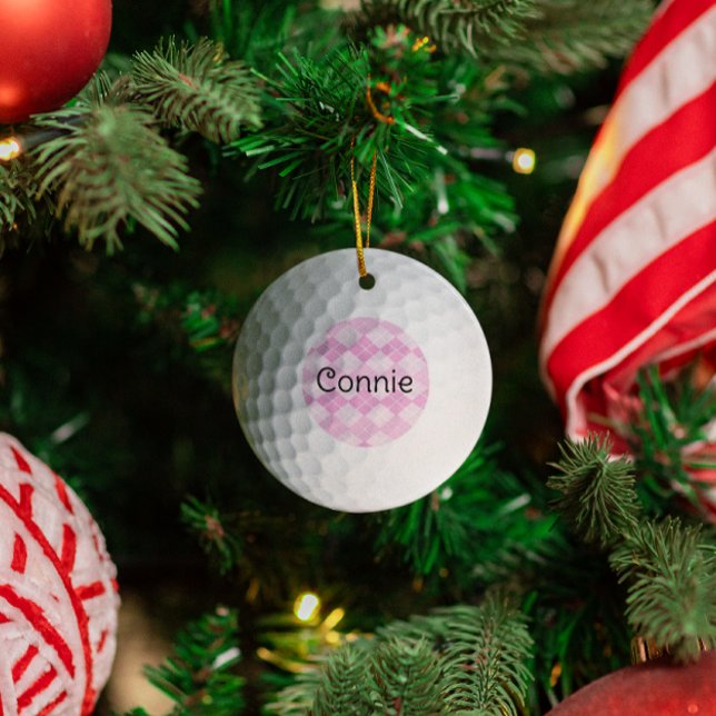 Pink Argyle Golf Lover Personalised Ornament (Creator Uploaded)