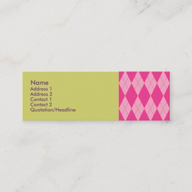 Pink Argyle Mini Business Card (Front)