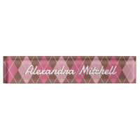 Pink Argyle on Brown Diamond Pattern - Your Name